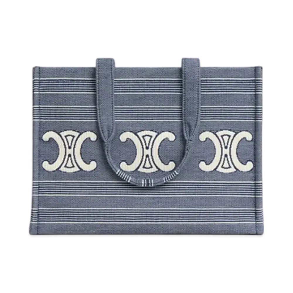 CELINE Large Cabas Thais in Striped Textile with Triomphe "Blue/Beige"