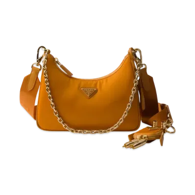 PRADA Re-Edition 2005 Re-Nylon and Saffiano Leather Bag with Charm "Mustard Yellow"