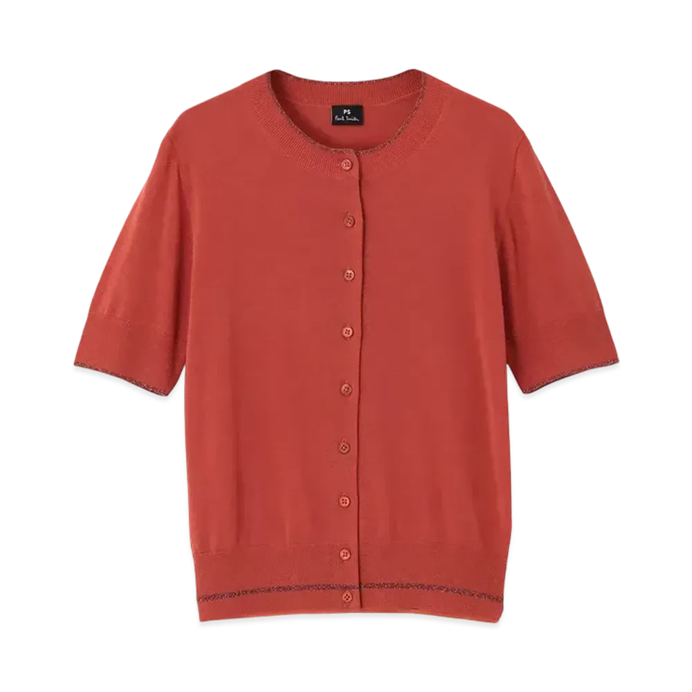 Paul Smith Womens Lame Point Short Sleeve Cardigan "Red"