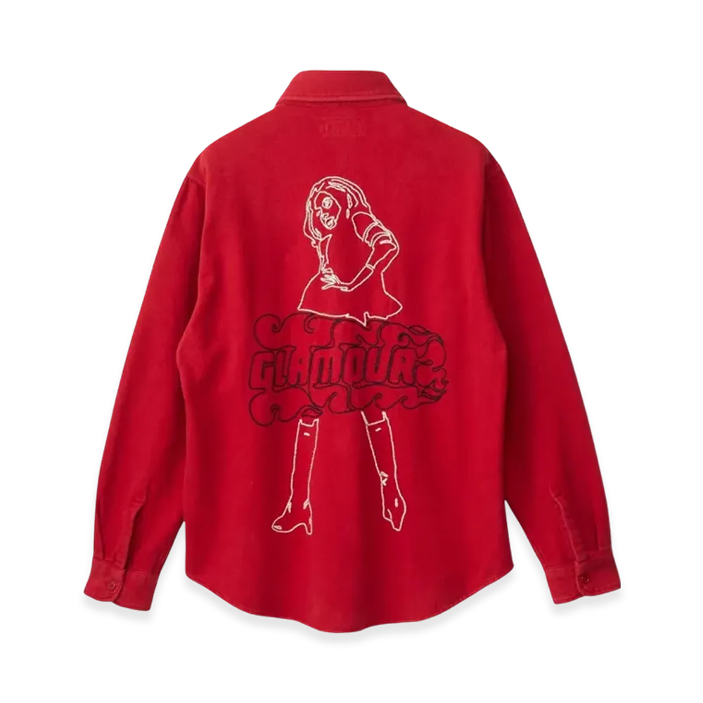HYSTERIC GLAMOUR Vixen Girl Embroidered Work Shirt "Red"