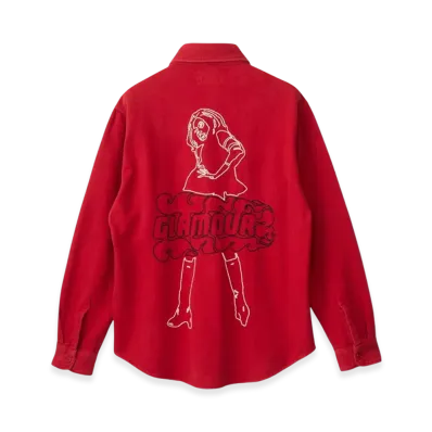 HYSTERIC GLAMOUR Vixen Girl Embroidered Work Shirt "Red"