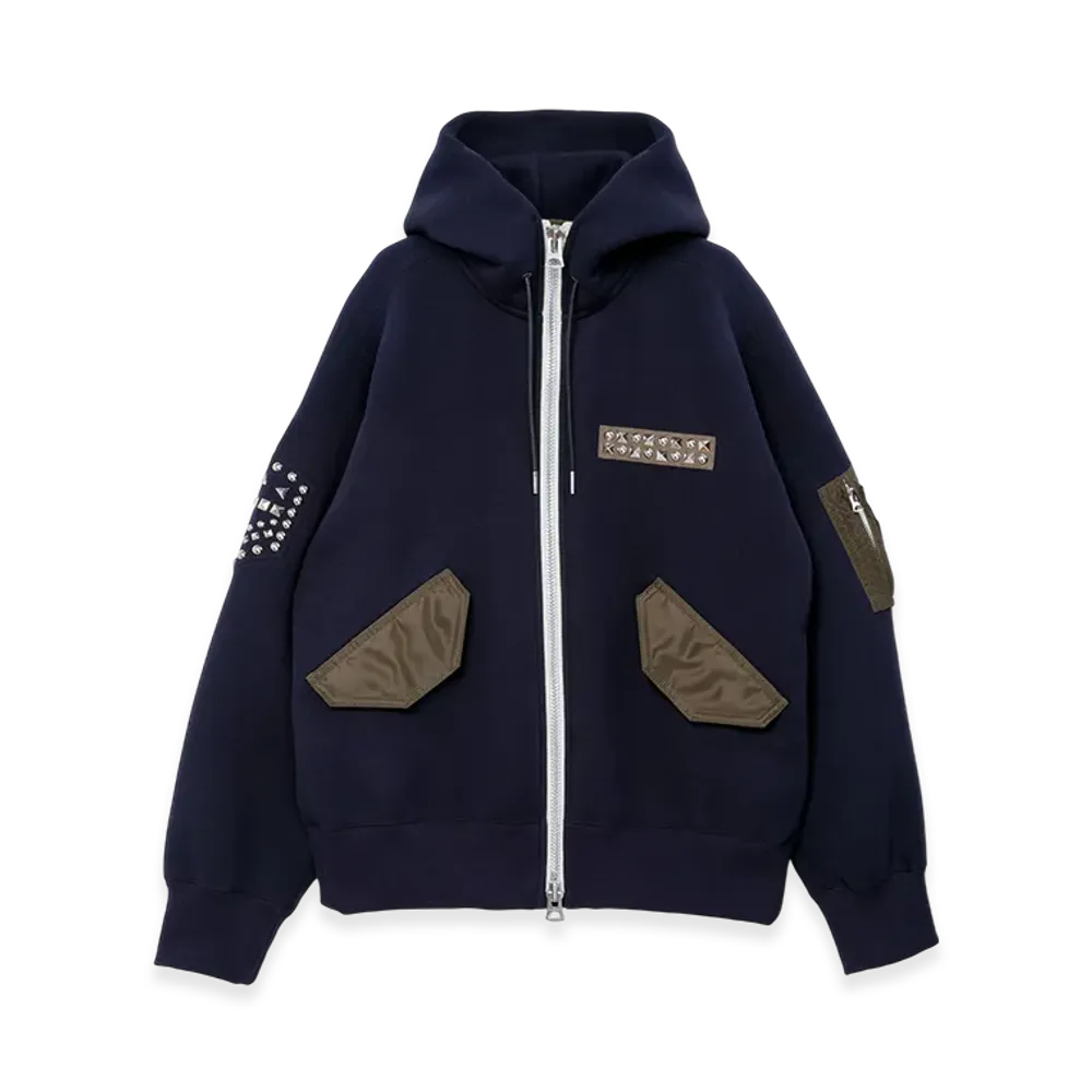sacai Studded Sponge Sweat Hoodie "Navy/Dark Khaki"