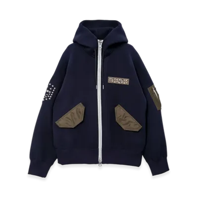 sacai Studded Sponge Sweat Hoodie "Navy/Dark Khaki"