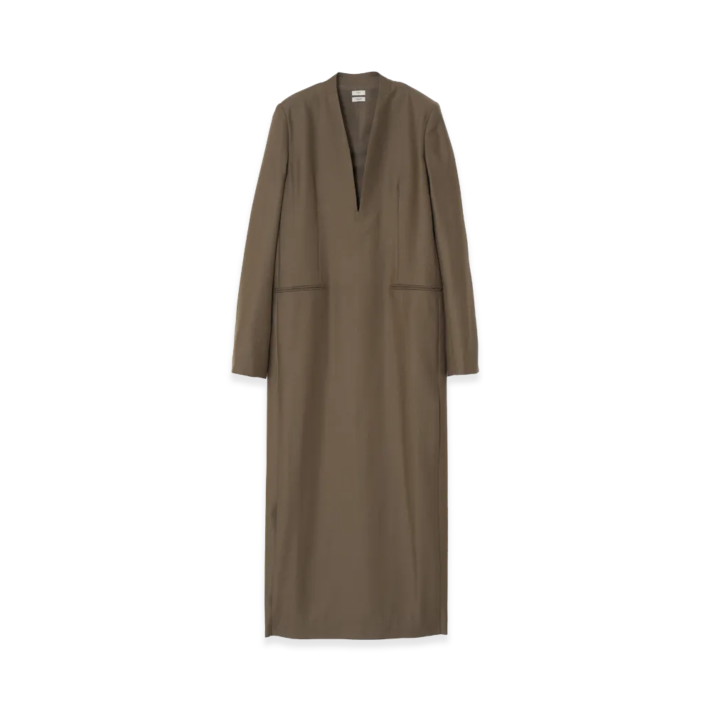 YOKE Super120's Wool Serge Long Dress "Khaki Brown"