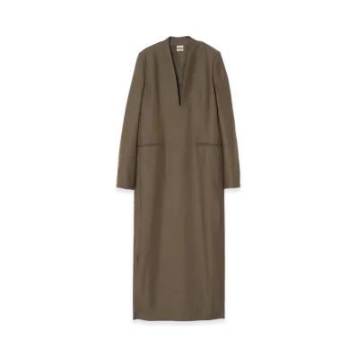 YOKE Super120's Wool Serge Long Dress "Khaki Brown"