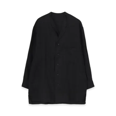 Yohji Yamamoto POUR HOMME Garment Dye Flax Notched Blouse "Black"