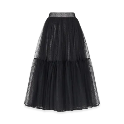 Dior Women's Flared Mid-Length Skirt Dotted Embroidery Tulle "Black"