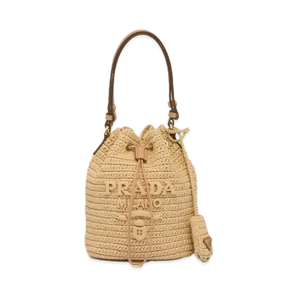 PRADA Crochet Leather Mini Bucket Bag "Natural"