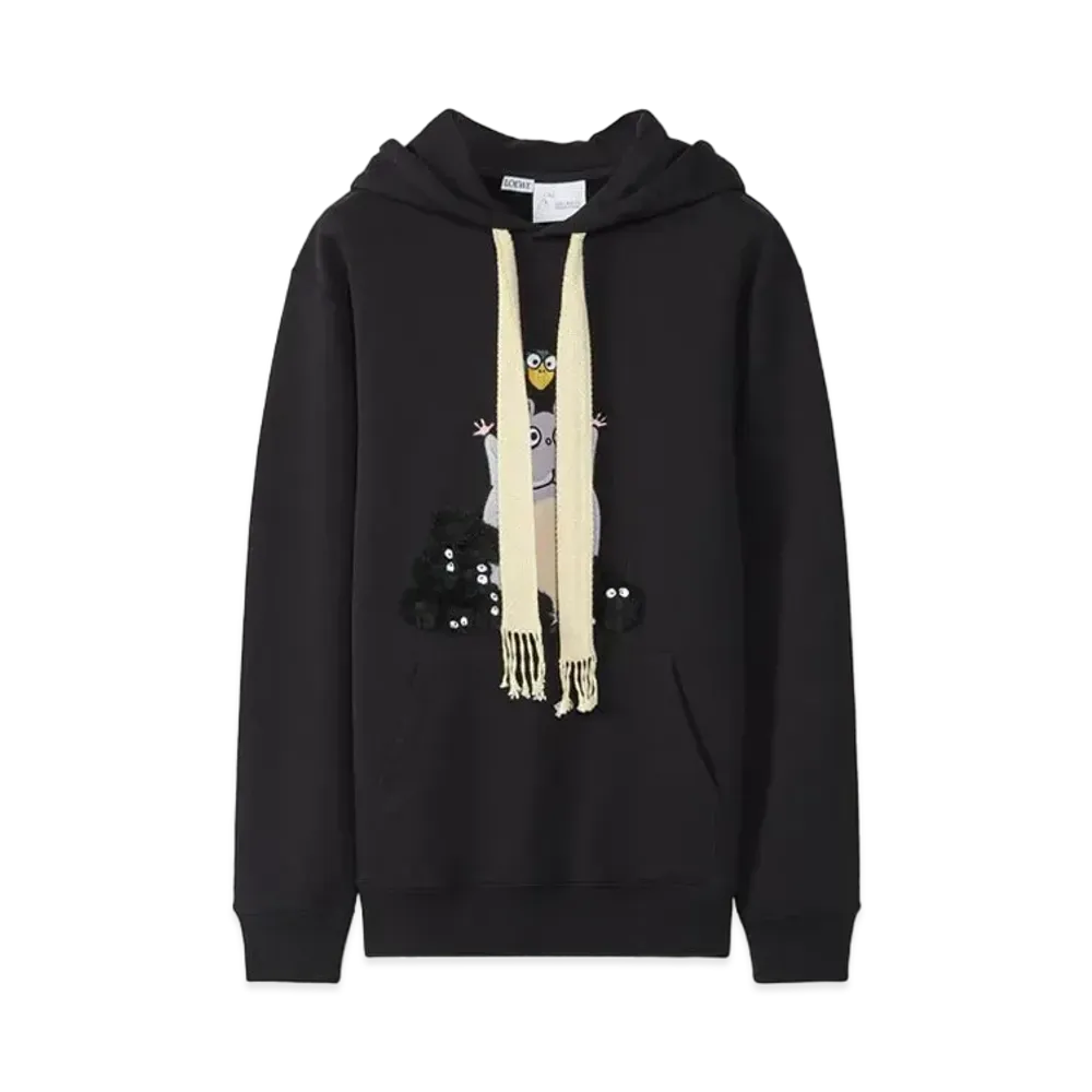 LOEWE x Spirited Away Bo Mouse Embroidered Hoodie In Cotton "Black/Multicolor"
