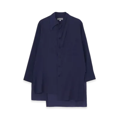 Yohji Yamamoto POUR HOMME Cellulose Lawn Indigo Dyeing Asymmetry Collar Blouse "Dark Blue"
