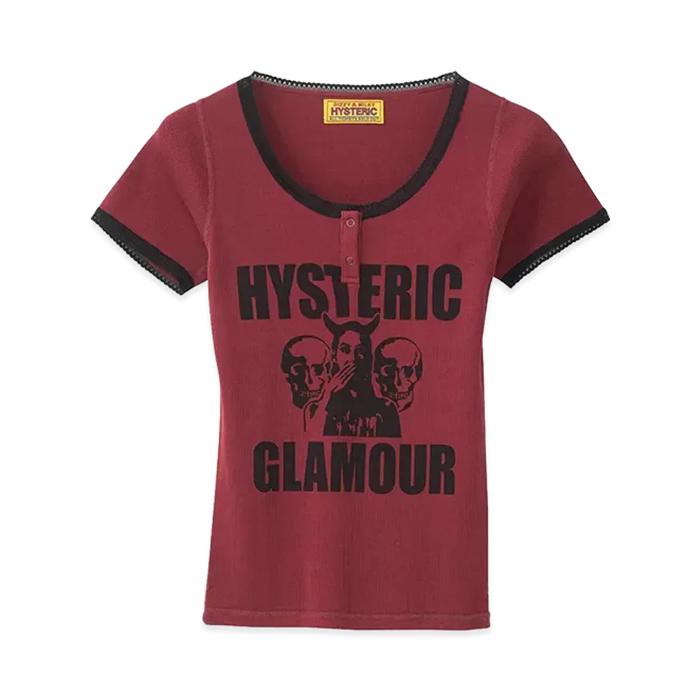 HYSTERIC GLAMOUR Women's Evil Skull Baby Tee "Red"
