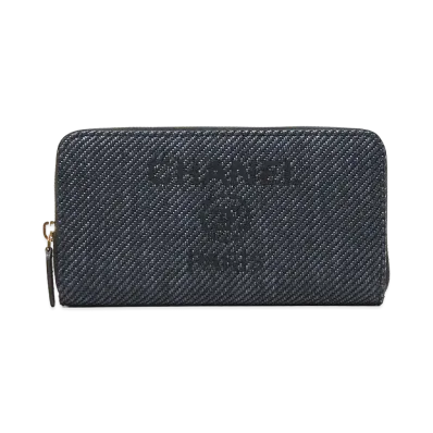 CHANEL Deauville Round Zip Wallet Canvas "Black/Gold"