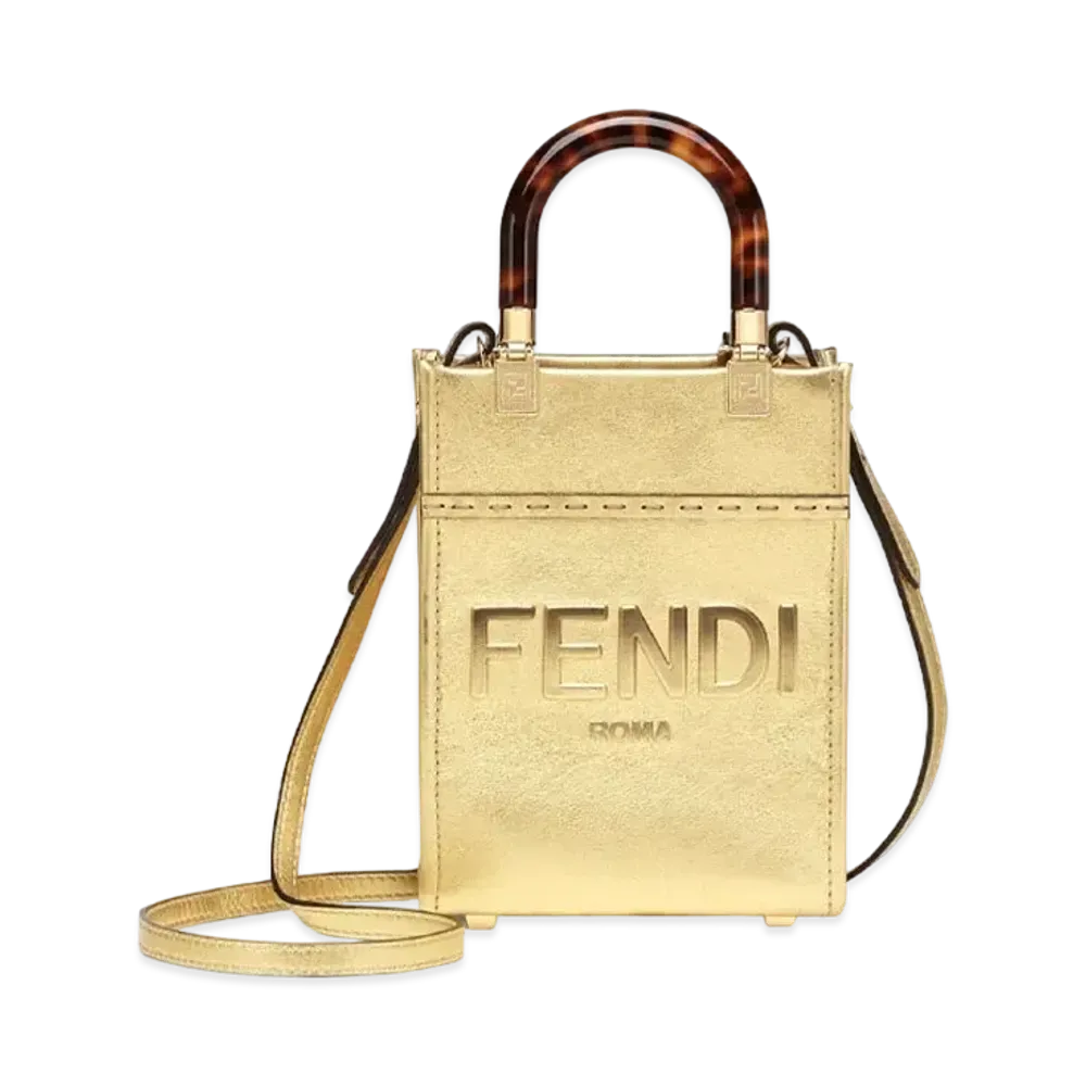 FENDI Sunshine Shopper Small Laminate Leather Shopper "Gold"