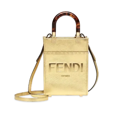 FENDI Sunshine Shopper Small Laminate Leather Shopper "Gold"