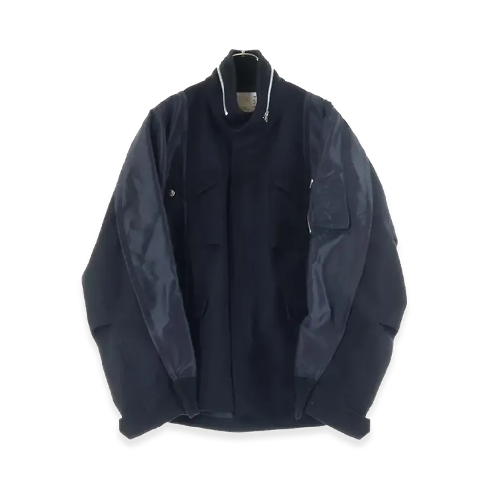 sacai Wool Melton Nylon Twill Blouson "Black"
