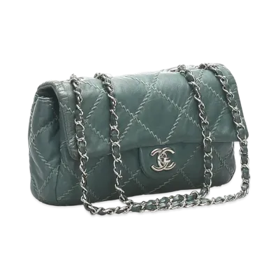 CHANEL Wild Stitch Flap Shoulder Bag "Green"