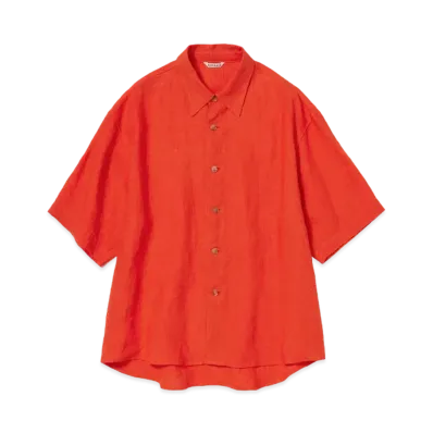 AURALEE Linen Silk Tweed Half Sleeved Shirt "Red"