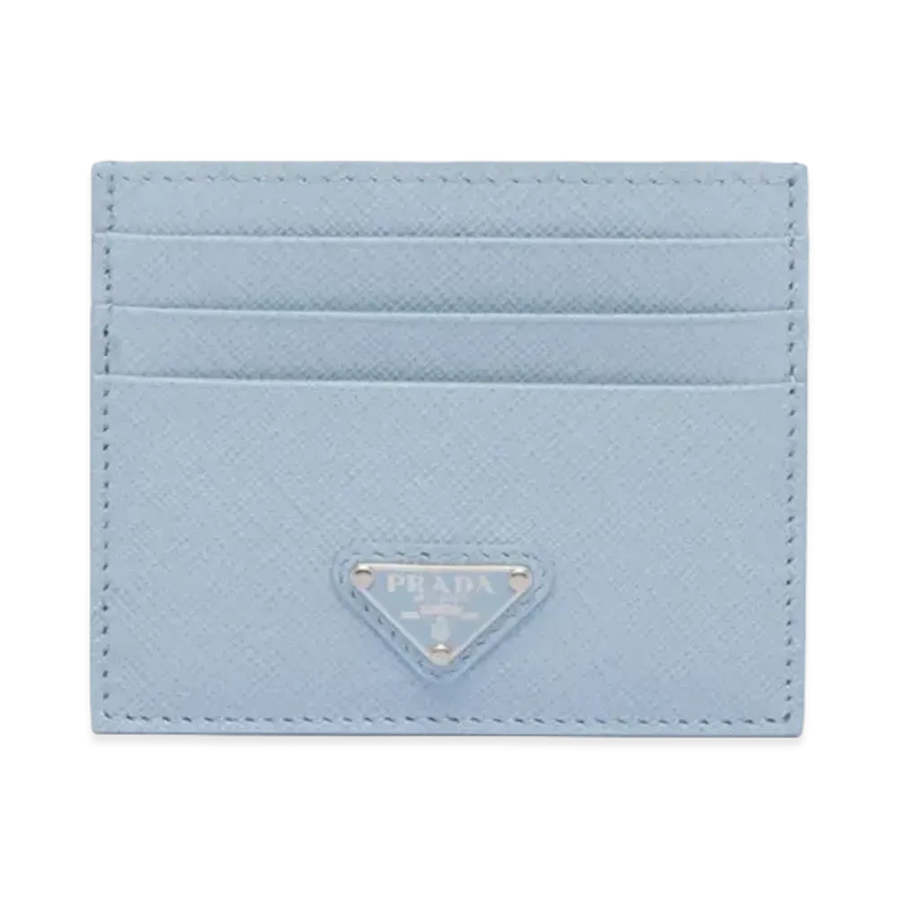 PRADA Brushed Leather Card Holder "Light Blue"