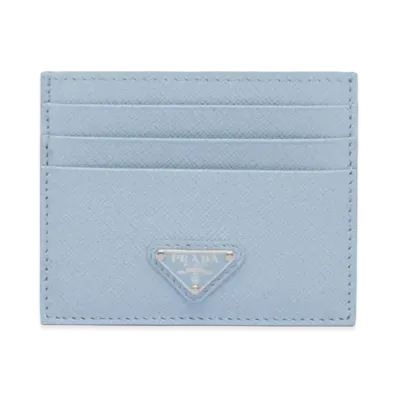 PRADA Brushed Leather Card Holder "Light Blue"