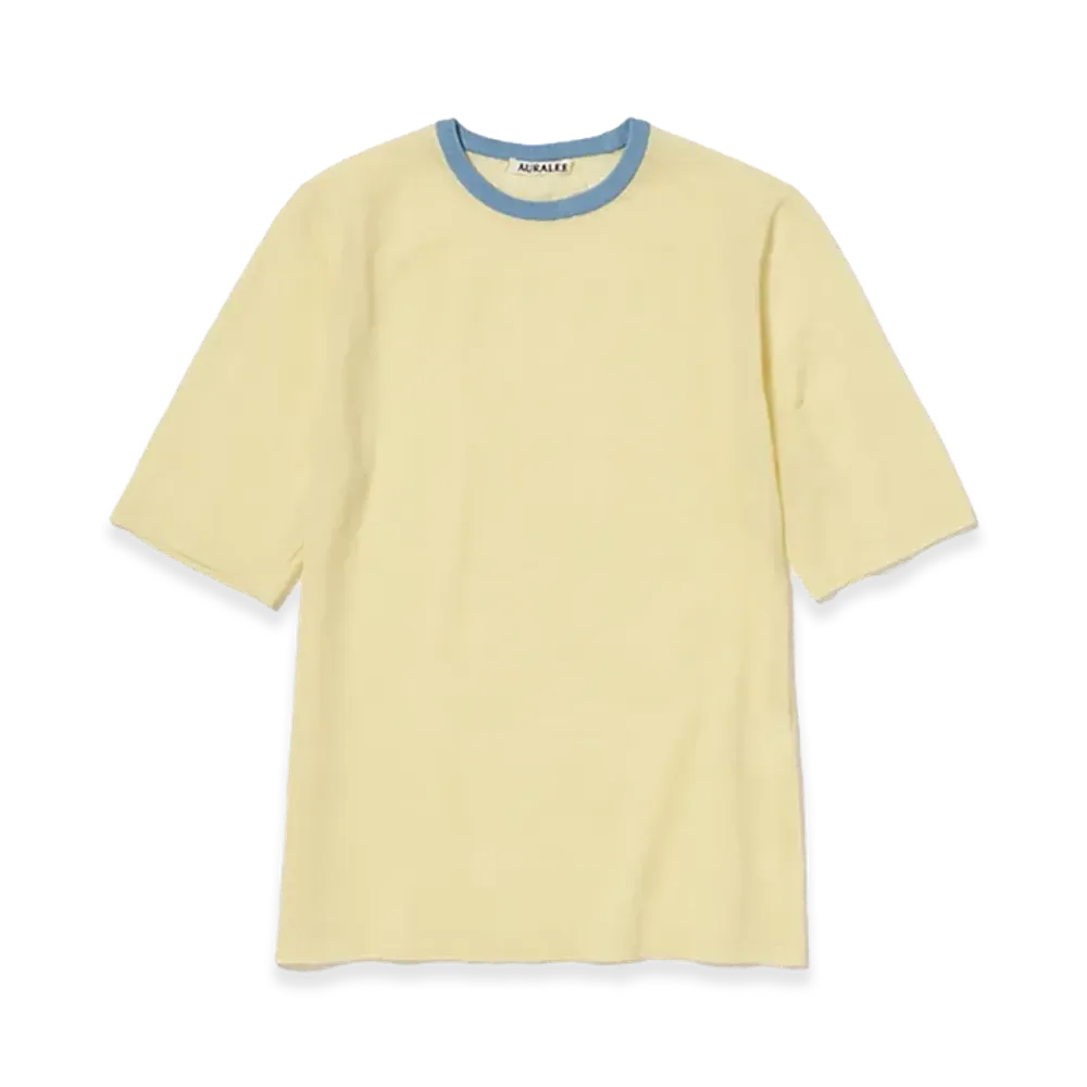 AURALEE Women's Hard Twist High Gauge Wool Silk Knit Tee "Pale Yellow"