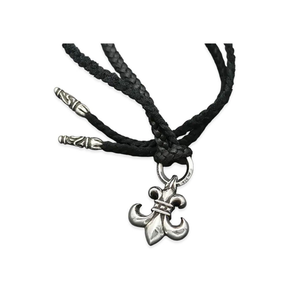 Chrome Hearts BS Fleur Pendant Silver 925 Leather Blade Necklace "Silver/Black"