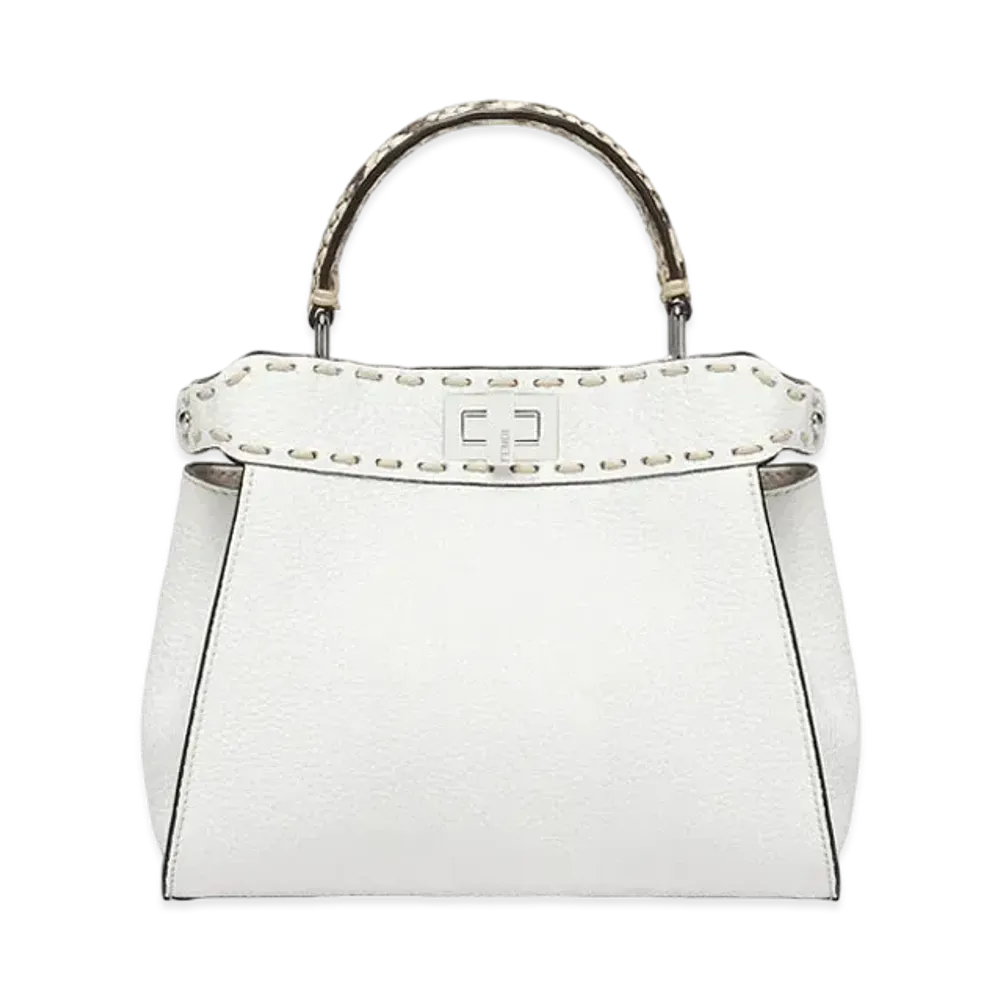 FENDI Peekaboo Mini White Selleria Bag With Exotic Details "White"