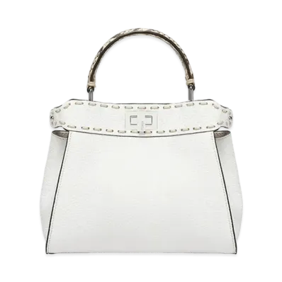 FENDI Peekaboo Mini White Selleria Bag With Exotic Details "White"