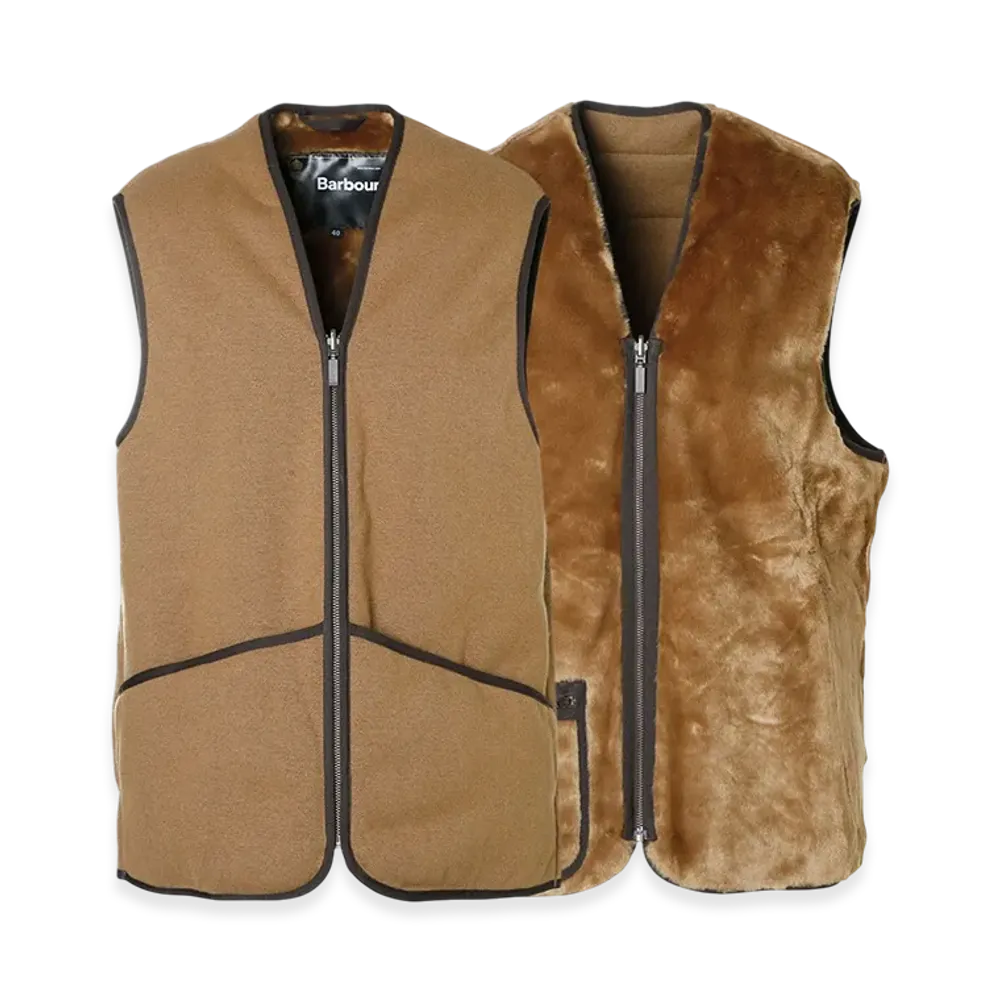 Barbour Warm Pile Waistcoat Zip-In Liner Vest "Brown"