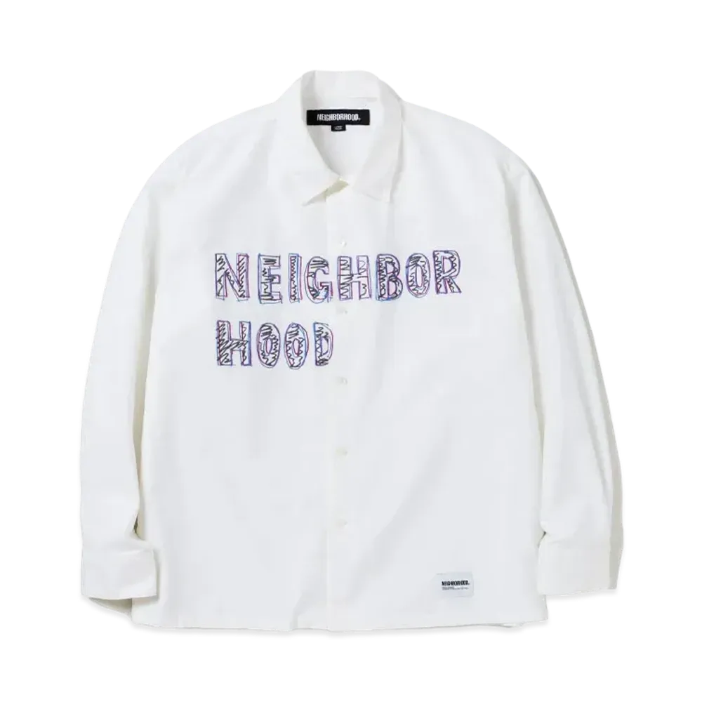 NEIGHBORHOOD Hand Drawing Embroidery Shirt LS "White"