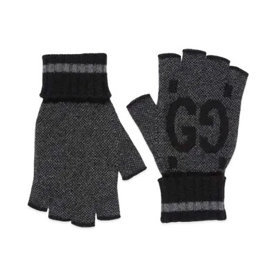 GUCCI GG Cashmere Fingerless Gloves "Grey/Black"