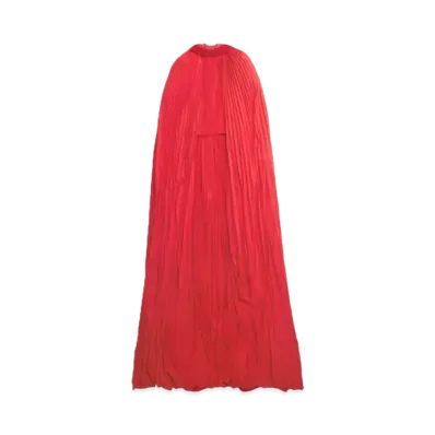 BALENCIAGA Women's Pleated Cape Maxi Dress "Red"