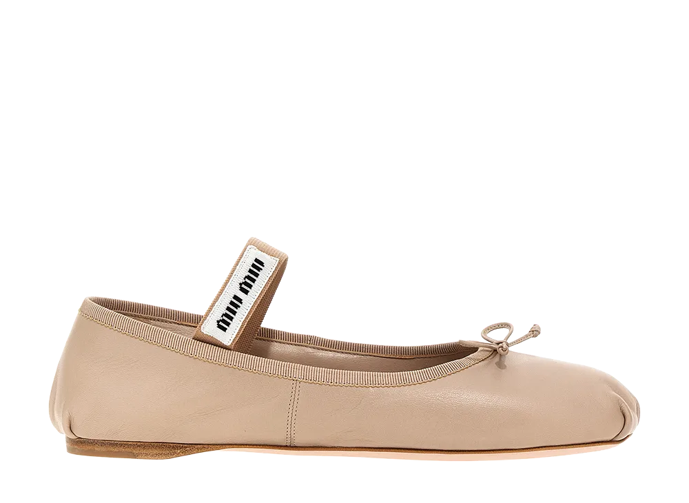 MIU MIU Women's Logo Leather Ballet Flats "Beige"