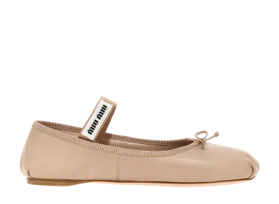 MIU MIU Women's Logo Leather Ballet Flats "Beige"