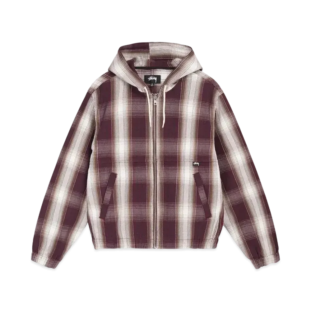 Stussy SHADOW PLAID ZIP WORK JACKET "Burgundy"