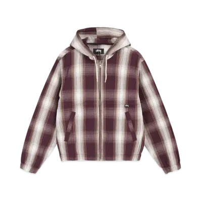 Stussy SHADOW PLAID ZIP WORK JACKET "Burgundy"