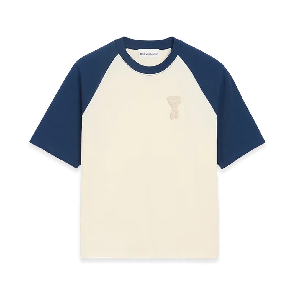 AMI PARIS Cotton Ami De Coeur Knitted Patch T-Shirt "White/Blue"