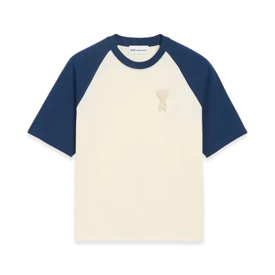 AMI PARIS Cotton Ami De Coeur Knitted Patch T-Shirt "White/Blue"