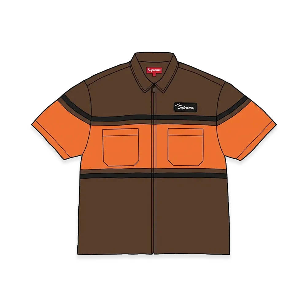 Supreme Silk Zip Up S/S Shirt "Brown"