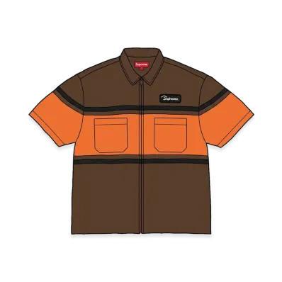 Supreme Silk Zip Up S/S Shirt "Brown"
