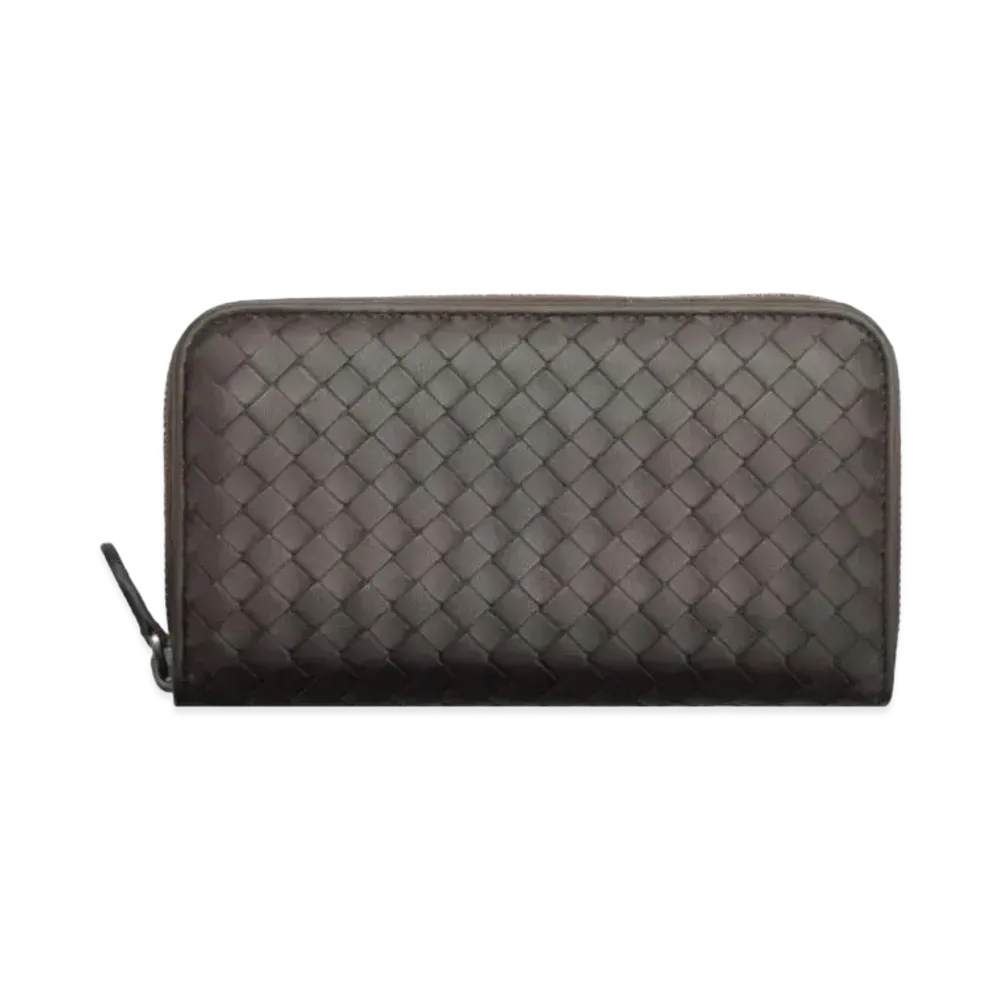 Bottega Veneta Intrecciato Calfskin Zip Around Wallet "Dark Brown"