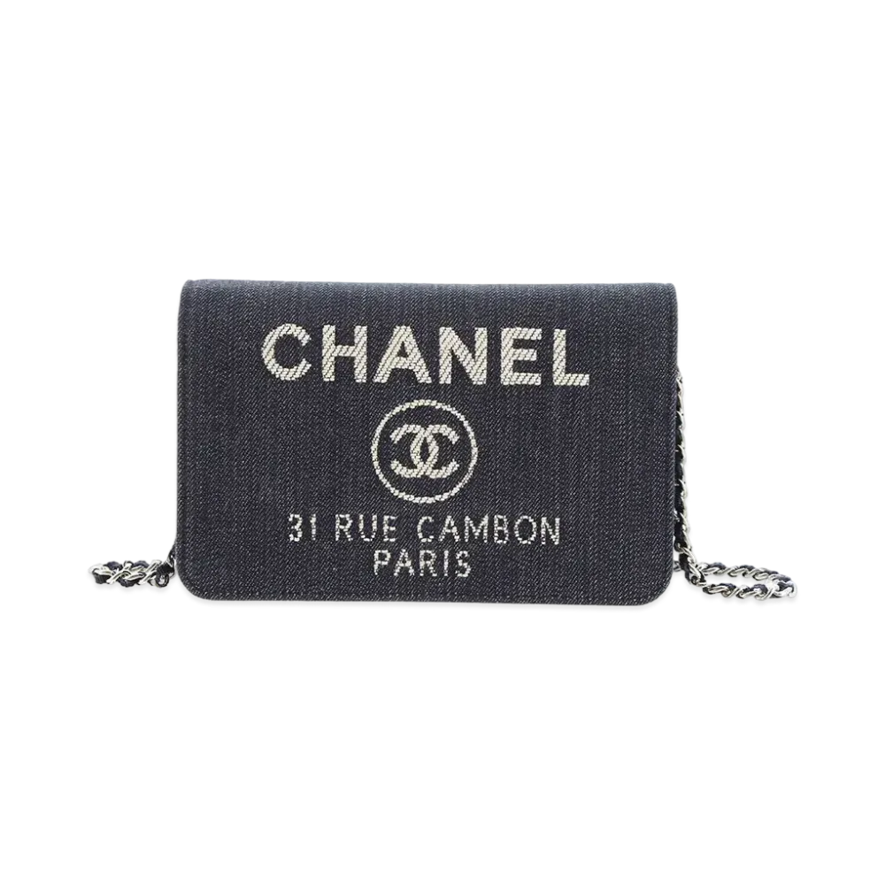 CHANEL Deauville Canvas Chain Wallet "Navy"
