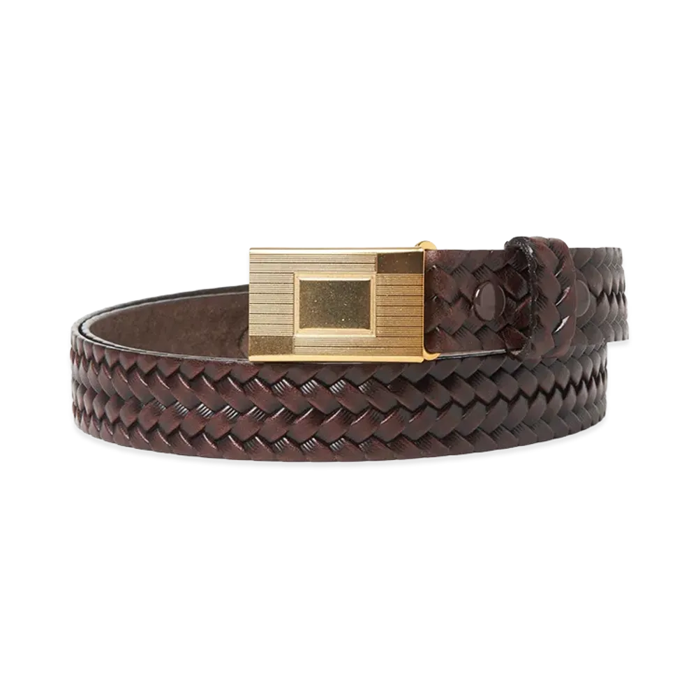 T.T Taiga Takahashi LOT.021 Basketweave Pattern Belt "Mud Dyed Brown"