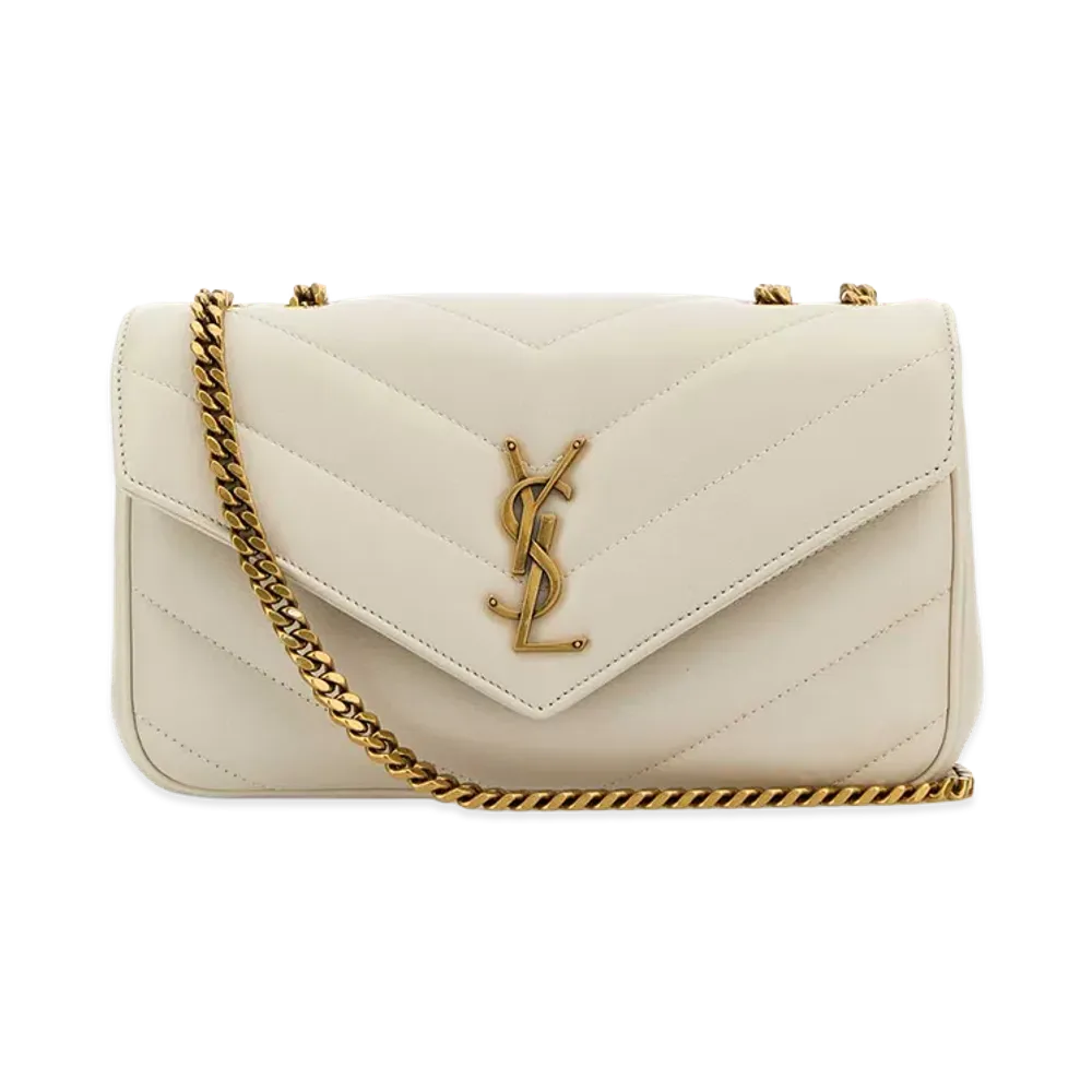 Saint Laurent Women's Ivory Leather Small Loulou Shoulder Bag "White"