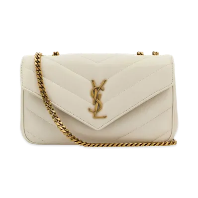 Saint Laurent Women's Ivory Leather Small Loulou Shoulder Bag "White"