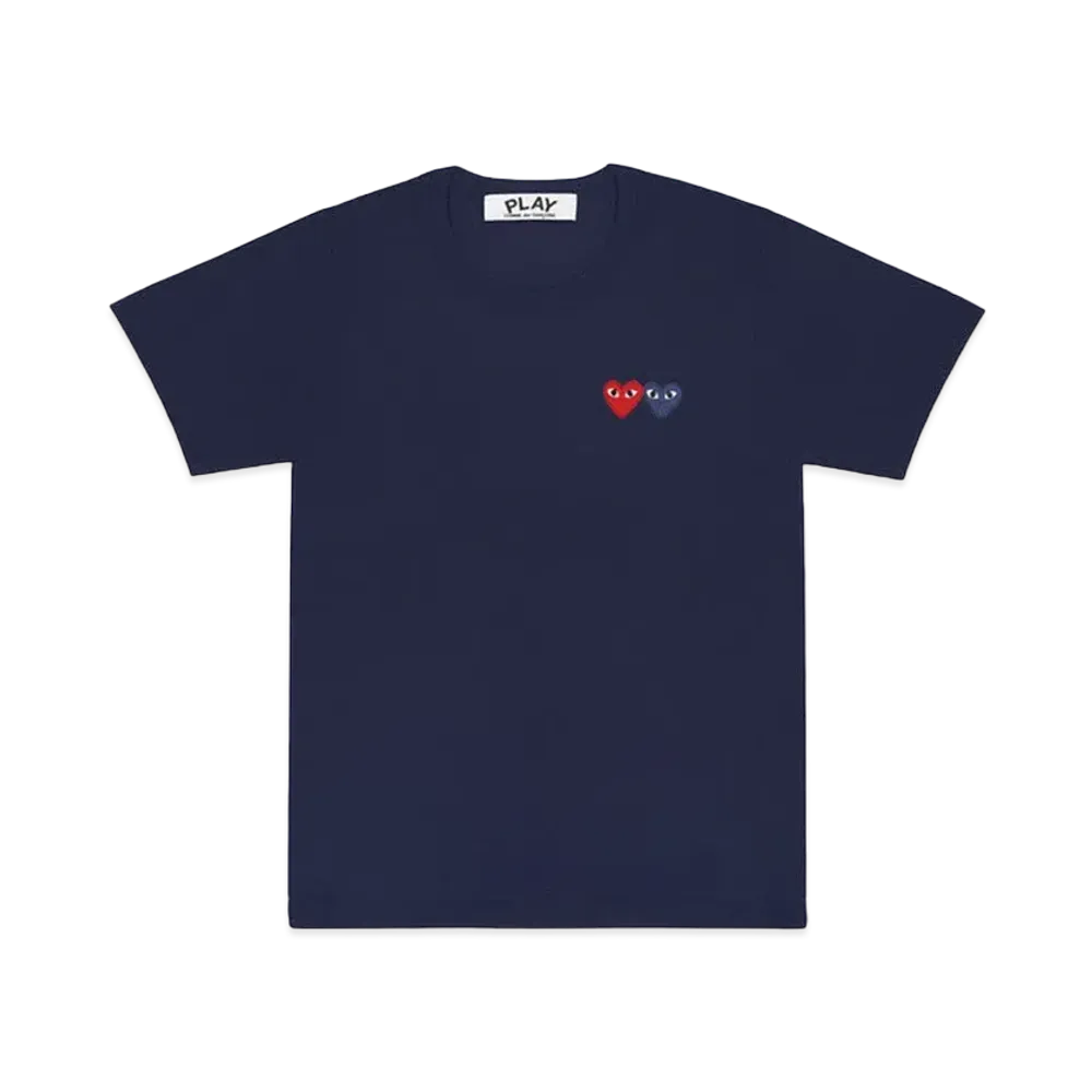 PLAY COMME des GARCONS T-Shirt With Double Heart Mens "Navy"