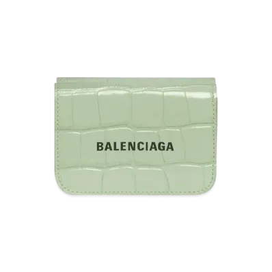 BALENCIAGA Cash Mini Wallet In Shiny Crocodile Embossed Calfskin "Light Green"