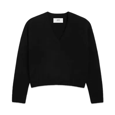 AMI PARIS Wool & Cashmere Blend V Neck Sweater "Black"