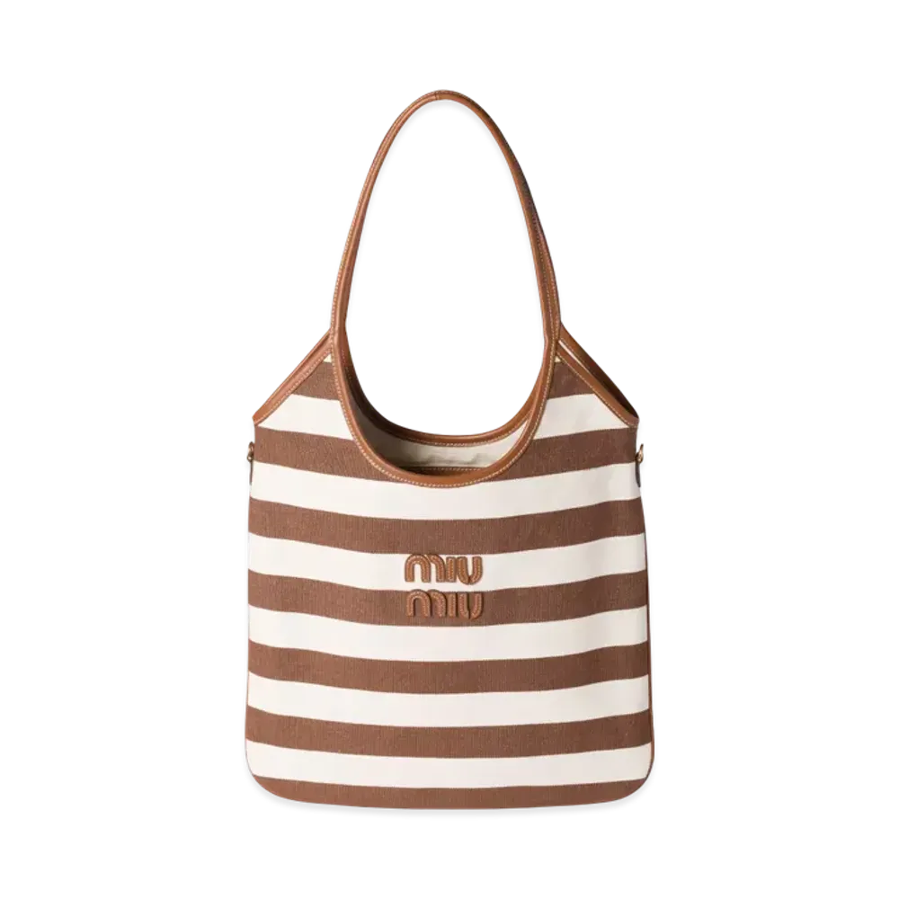 MIUMIU Ivy Canvas and Leather Bag "Dark Brown/Natural"