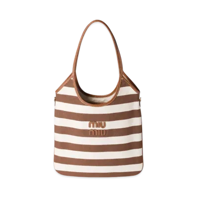 MIUMIU Ivy Canvas and Leather Bag "Dark Brown/Natural"