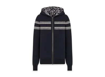 Dior Women's Technical Cashmere Reversible Zipped Cardigan with Hood Dior Oblique "Blue"